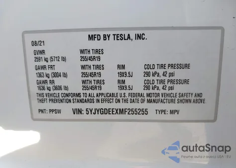 2021 Tesla Model Y Long Range Dual Motor All-Wheel Drive из США, поврежденный, VIN 5YJYGDEEXMF255255